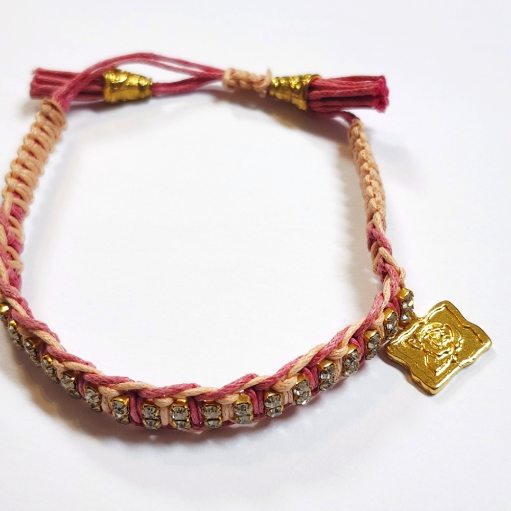 Rose Gonzales Woven Bracelet Pink Rhinestone
